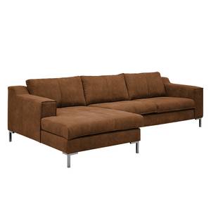 Ecksofa Fortune Antiklederlook Cognac - Longchair davorstehend links