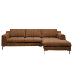 Ecksofa Fortune Antiklederlook Cognac - Longchair davorstehend rechts