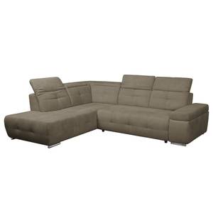 Ecksofa Gimli Webstoff Braun - Longchair davorstehend links - Keine Funktion