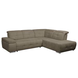 Ecksofa Gimli Webstoff Braun - Longchair davorstehend rechts - Schlaffunktion