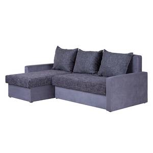 Ecksofa Giove (mit Schlaffunktion) Microfaser Grau/Strukturstoff Schwarz/Grau - Longchair davorstehend links