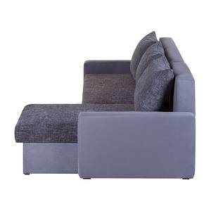 Divano angolare Giove con funzione letto - Microfibra in grigio/Stoffa strutturata nero/Grigio Longchair preimpostata a destra