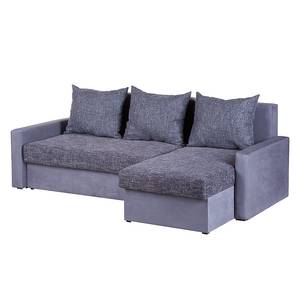 Ecksofa Giove (mit Schlaffunktion) Microfaser Grau/Strukturstoff Schwarz/Grau - Longchair davorstehend rechts