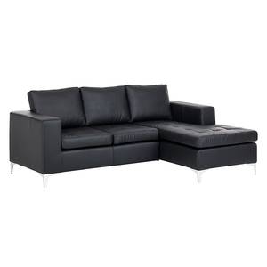 Ecksofa Giulia Echtleder Schwarz - Longchair davorstehend rechts