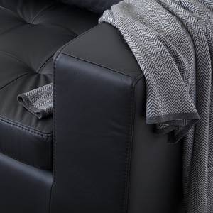 Canapé d'angle Giulia Cuir véritable - Noir - Méridienne courte à gauche (vue de face)