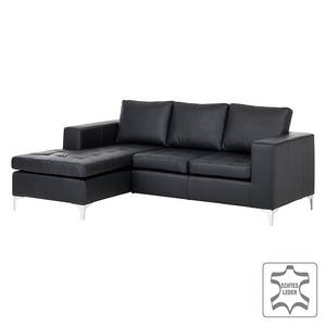 Ecksofa Giulia Echtleder Schwarz - Longchair davorstehend links