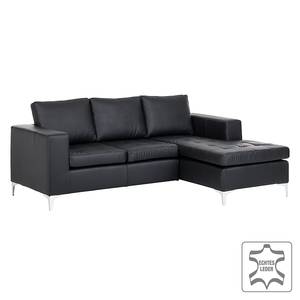 Ecksofa Giulia Echtleder Schwarz - Longchair davorstehend rechts