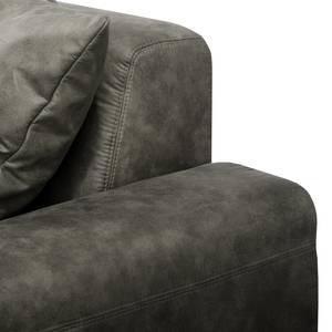 Canapé d'angle Glendive Aspect cuir vieilli - Anthracite clair - Méridienne courte à droite (vue de face)