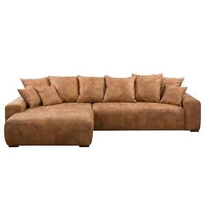 Canapé d'angle Glendive Aspect cuir vieilli - Marron clair - Méridienne courte à gauche (vue de face)