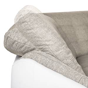 Canapé d'angle Gramat Imitation cuir / Tissu structuré - Blanc / Camel - Méridienne courte à gauche (vue de face)