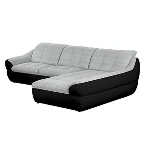 Ecksofa Gramat (mit Schlaffunktion) Kunstleder / Strukturstoff - Schwarz / Grau - Longchair davorstehend rechts