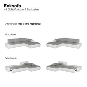 Ecksofa Grand Bahama mit Schlaffunktion / beidseitig montierbar Kunstleder / Strukturstoff - Weiß / Hellgrau