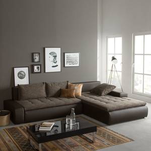 Ecksofa Grand Bahama mit Schlaffunktion / beidseitig montierbar Kunstleder / Strukturstoff - Braun