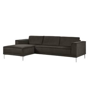 Ecksofa Grapefield Webstoff Kaffeebraun - Longchair davorstehend links