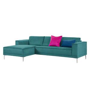 Ecksofa Grapefield Webstoff Petrol - Longchair davorstehend links