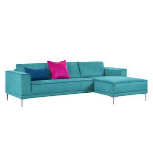 Ecksofa Grapefield Webstoff Mittelblau - Longchair davorstehend rechts