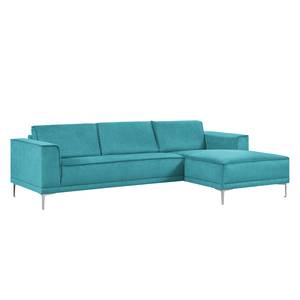 Ecksofa Grapefield Webstoff Mittelblau - Longchair davorstehend rechts