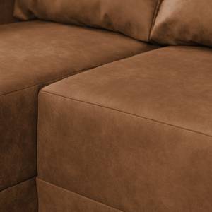 Canapé d'angle Greenwood Aspect cuir vieilli - Cognac - Méridienne courte à gauche (vue de face)