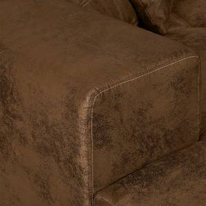 Canapé d'angle Grotta Aspect cuir vieilli - Marron - Méridienne courte à gauche (vue de face)