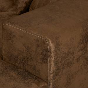Canapé d'angle Grotta Aspect cuir vielli - Marron - Méridienne courte à droite (vue de face)