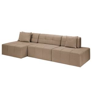 Ecksofa Healy Filz - Latte Macchiato - Longchair davorstehend links - Mit Hocker