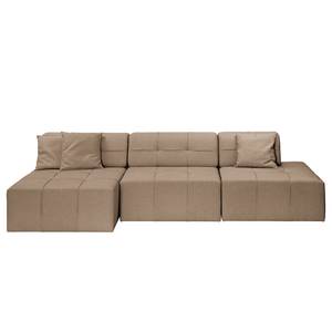 Ecksofa Healy Filz - Latte Macchiato - Longchair davorstehend links - Mit Hocker