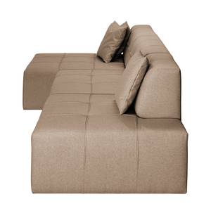 Hoekbank Healy vilt - Latte Macchiattokleurig - Longchair vooraanzicht links - Met hocker