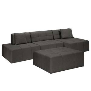 Ecksofa Healy Filz - Dunkelgrau - Longchair davorstehend rechts - Mit Hocker