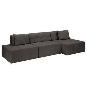 Ecksofa Healy Filz - Dunkelgrau - Longchair davorstehend rechts - Mit Hocker