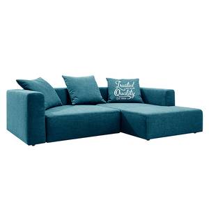 Ecksofa Heaven Casual Webstoff Stoff TBO: 3 petrol green - Longchair davorstehend rechts - Schlaffunktion - Bettkasten