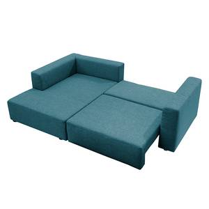 Ecksofa Heaven Casual Webstoff Stoff TBO: 3 petrol green - Longchair davorstehend links - Schlaffunktion - Bettkasten