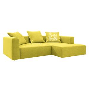 Ecksofa Heaven Casual XL Webstoff Grün - Longchair davorstehend rechts - Schlaffunktion - Bettkasten