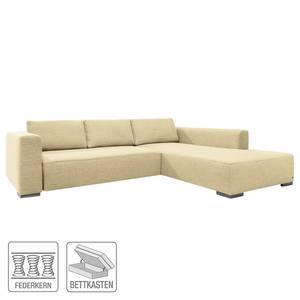 Ecksofa Heaven Colors Style M Webstoff Stoff TCU: 1 warm beige - Longchair davorstehend rechts - Schlaffunktion - Bettkasten