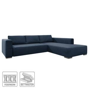 Canapé d'angle Heaven Colors Style M Tissu - Tissu TCU : 16 navy blue - Méridienne courte à droite (vue de face) - Fonction couchage - Coffre de lit