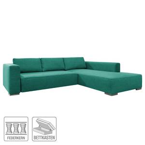 Canapé d'angle Heaven Colors Style M Tissu - Tissu TCU : 3 ocean blue - Méridienne courte à droite (vue de face) - Fonction couchage - Coffre de lit
