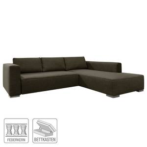 Hoekbank Heaven Colors Style XL geweven stof - Stof TCU: 4 vintage brown - Longchair vooraanzicht rechts - Slaapfunctie