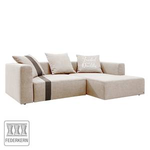 Divano angolare Heaven Stripe Tessuto, con longchair preimpostata a destra - Beige / Marrone - Senza cuscini