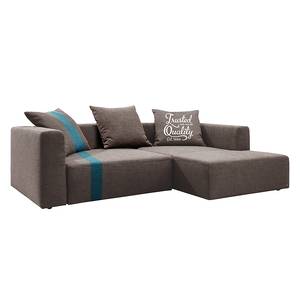 Ecksofa Heaven Stripe Webstoff Longchair davorstehend rechts - Braun / Petrol - 3 Kissen