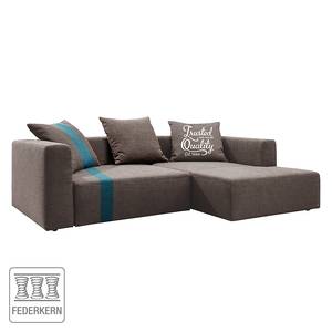 Ecksofa Heaven Stripe Webstoff Longchair davorstehend rechts - Braun / Petrol - Ohne Kissen