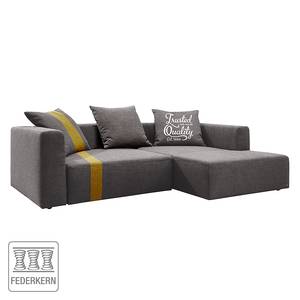 Ecksofa Heaven Stripe Webstoff Longchair davorstehend rechts - Grau / Gelb - 3 Kissen