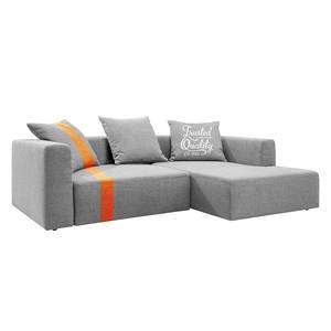Ecksofa Heaven Stripe Webstoff Longchair davorstehend rechts - Hellgrau/Orange - 3 Kissen