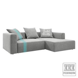 Ecksofa Heaven Stripe Webstoff Longchair davorstehend rechts - Hellgrau/Himmelblau - 3 Kissen