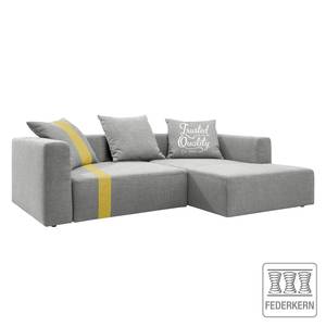 Ecksofa Heaven Stripe Webstoff Longchair davorstehend rechts - Hellgrau/Maisgelb - 3 Kissen