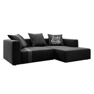 Ecksofa Heaven Stripe Webstoff Longchair davorstehend rechts - Schwarz / Grau - 3 Kissen