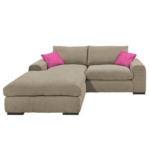 Hoekbank Hixon II geweven stof - Taupe/roze - Longchair vooraanzicht links