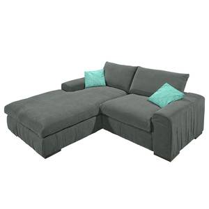 Hoekbank Hixon II geweven stof - Grijs/turquoise - Longchair vooraanzicht links