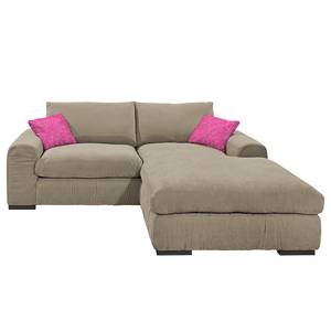 Hoekbank Hixon II geweven stof - Taupe/roze - Longchair vooraanzicht rechts