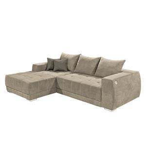 Ecksofa Holvik (mit Schlaffunktion) Webstoff - Cappuccino - Longchair davorstehend links