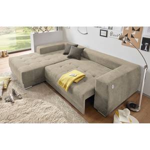 Ecksofa Holvik (mit Schlaffunktion) Webstoff - Cappuccino - Longchair davorstehend links