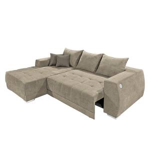 Ecksofa Holvik (mit Schlaffunktion) Webstoff - Cappuccino - Longchair davorstehend links